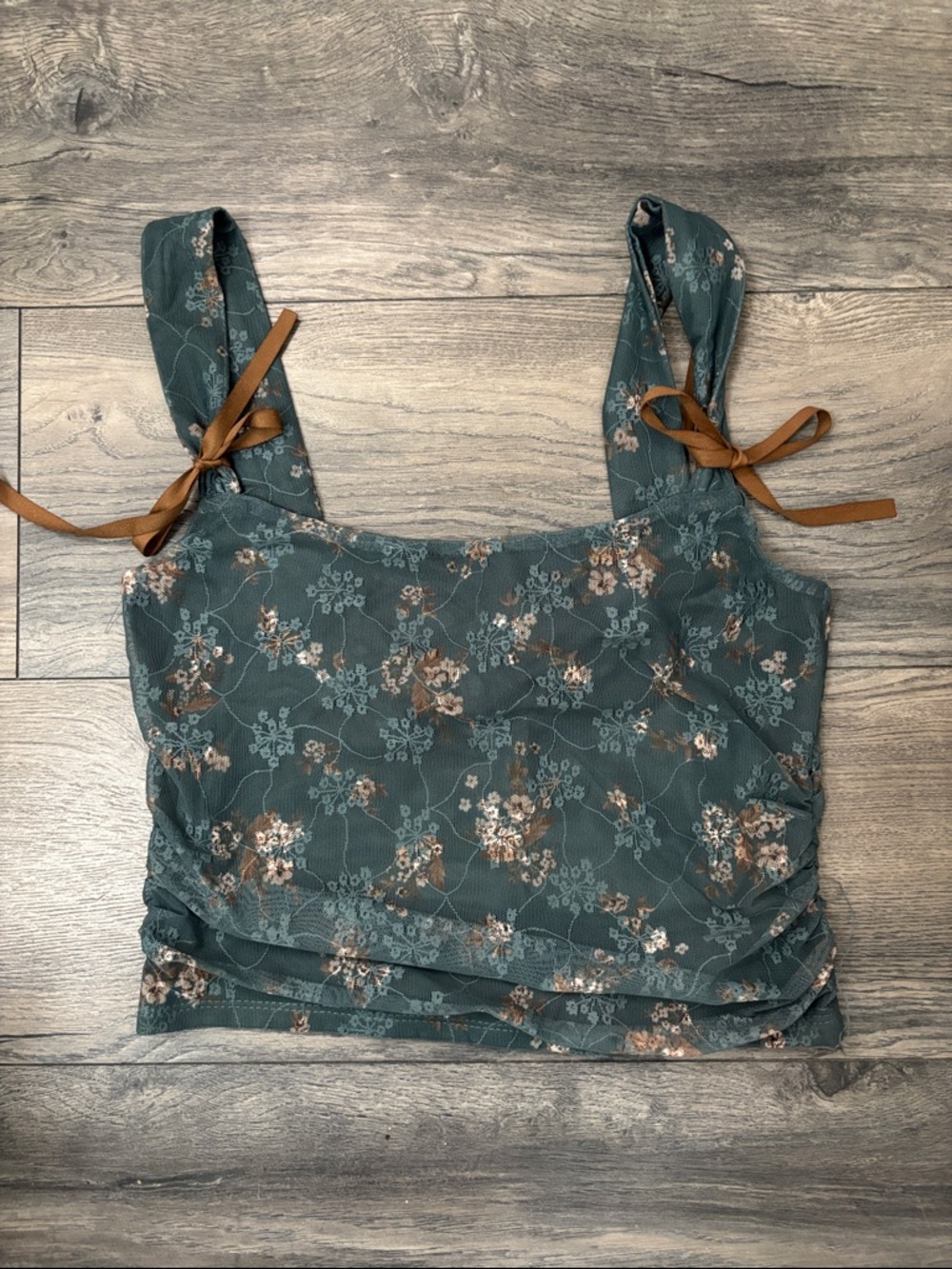 Mine Floral Blue Crop Top with Bow Accents